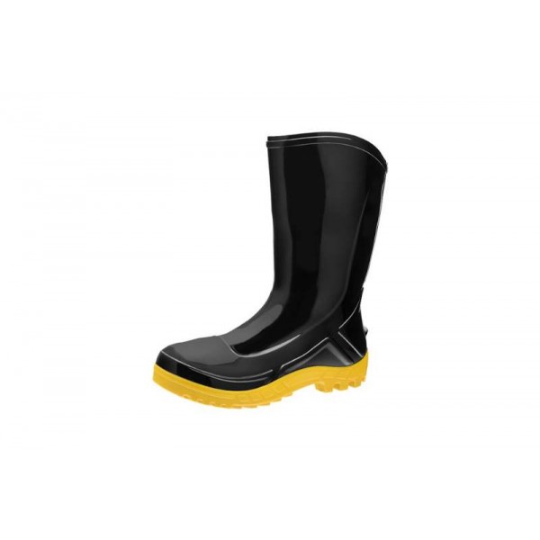 BOTA PVC PRETA AMARELA CANO MEDIO C FORRO TAM 43 LINHA VULCAFLEX