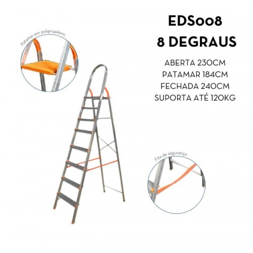 ESCADA COM 8 DEGRAUS ALUMÍNIO ÁGATA REF. EDS008