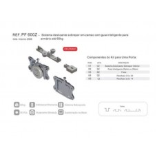 19013 - KIT SISTEMA DESLIZANTE P/ARMARIO DE SOBREBOR C/ROLAMENTO EM ZAMAC SUPORTA ATÉ 60KG PERFIL 600ZGMA