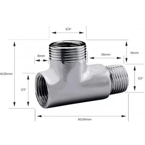 ADAPTADOR T (TÊ) PARA MAQUINA E TANQUE 1/2 X 3/4 X 1/2