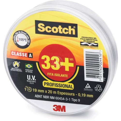 FITA ISOLANTE 33+ SCOTCH 3M 20MT USO PROFISSIONAL 