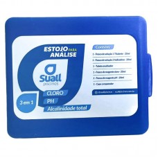 23439 - ESTOJO PARA TESTE DE PISCINA (CLORO+PH+AT) 3 EM 1 COM FRASCO DE SOLUÇÃO E REAGENTE SUALL PISCINAS