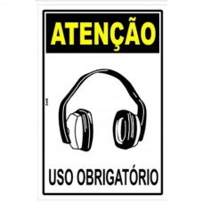 14736 - PLACA SINALIZACAO EPI ATENCAO USO OBRIGATORIO DE PROTETOR AURICULAR CONCHA 20X30CM LOOK 2506