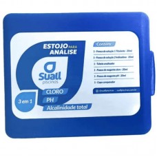 23439 - ESTOJO PARA TESTE DE PISCINA (CLORO+PH+AT) 3 EM 1 COM FRASCO DE SOLUÇÃO E REAGENTE SUALL PISCINAS