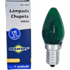11502 - LÂMPADA CHUPETA INCANDESCENTE 7W 220V E14 VERDE BRASFORT 8504 
